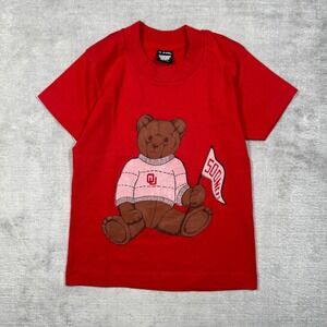 Oklahoma Sooners Shirt Youth 6-8 Red Vintage 90s Bear Graphic Single Stitch